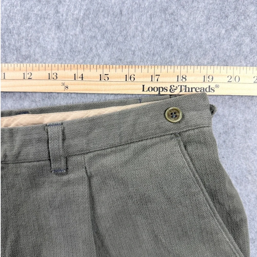 Aquascutum AquaSport Mens 38x33 Olive Green Cotton Pleated Pants‎ Made Italy